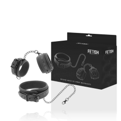 Fetish Submissive - Collier Et Menottes En Cuir Végan Avec Doublure En Noprène